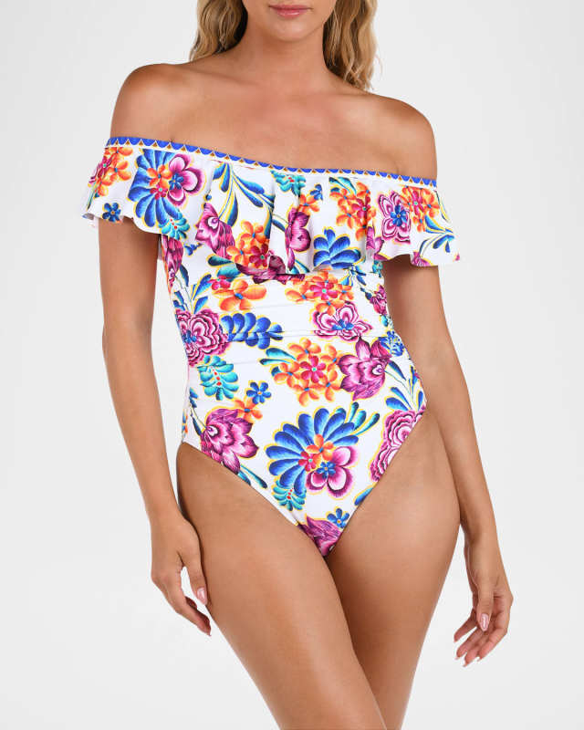 Flor de Paradiso Off-Shoulder Ruffle One-Piece Swimsuit